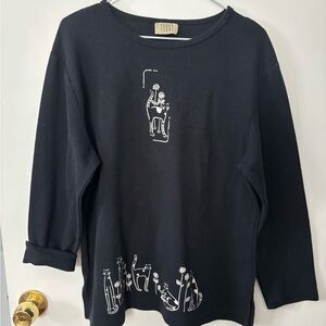 Y2K Teddi Black Long Sleeve Tee with White Cat Graphic Cozy Comfy Vibes